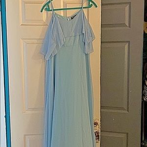 Floor length, light blue dress